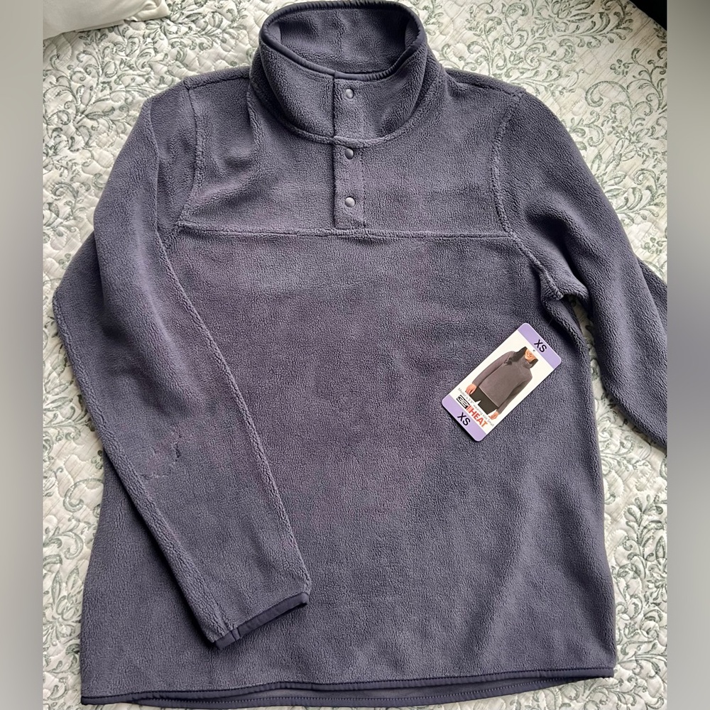 32 Degrees Ladies' Snap Arctic Fleece Pullover Gray Navy XS Extra Small NWT